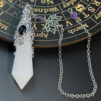 Silver Color 12 Faceted Natural Stone Crystal Pendant Pendulum for Divination 100% Clear Quartz Amethysts Pendulums Pendulo X334