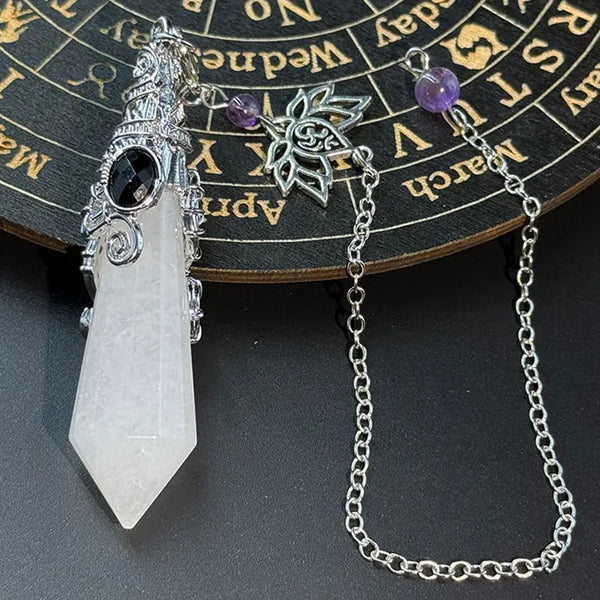 Silver Color 12 Faceted Natural Stone Crystal Pendant Pendulum for Divination 100% Clear Quartz Amethysts Pendulums Pendulo X334