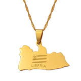 Anniyo LIBERIA Map Flag Gold Color Charms Pendant Necklaces Liberians Jewellery Middle East #001021