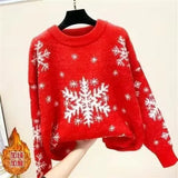 Casual Loose Christmas Sweater 2025 New Style Women's Red Printed Knitwear Pullover