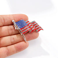 Patriotic American Flag Brooch Zinc Alloy Rhinestone Enamel Waving US National Flag Pin Decorative Sweater USA Flag Badge