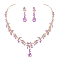 KMVEXO Crystal Bridal Wedding Jewelry Sets Women Gold Color Rhinestone Necklace Long Earrings Set Dress Accessories Bridesmaid