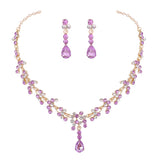 KMVEXO Crystal Bridal Wedding Jewelry Sets Women Gold Color Rhinestone Necklace Long Earrings Set Dress Accessories Bridesmaid