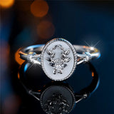 Trendy Female White Enamel Stone Oval Leaf Plant Ring Vintage Gold Silver Color Rings For Women Wedding Jewelry Gift