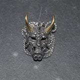 Retro Devil Mask Pendant Japanese Samurai Style Punk Pendant Necklace Men's Gothic Halloween Jewelry Gift