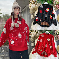 Loose Fit Knitted Couple Pullovers Thick Winter Sweaters Round Neck Santa Claus Christmas Attire All-match Autumn Sweater