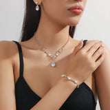 4PC women's fashionable rhinestone water droplet necklace earrings bracelet jewelry set wedding banquet party holiday gift