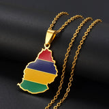 Anniyo Mauritius Map Flag Charm Pendant Necklaces for Women Men Mauritius Africa Stainless Steel Jewelry @298721