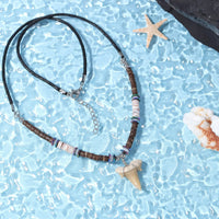 Bohemian Shark Tooth Necklace - Coconut Shell & Wood Bead Design, Irregular Collarbone Chain for Women & Men