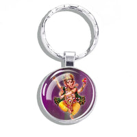 Hinduism Keychains Ganesha Vishnu Goddess of Kashmi Wealth Shiva Amulet Key Chain Glass Dome Keyring India Buddhism Jewelry Gift