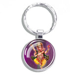 Hinduism Keychains Ganesha Vishnu Goddess of Kashmi Wealth Shiva Amulet Key Chain Glass Dome Keyring India Buddhism Jewelry Gift