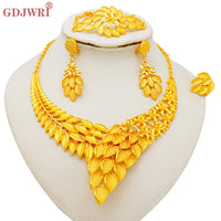 Dubai Gold Color Jewelry Set Wedding African Indian Ethiopian  Bridal Sets Nigerian Necklace Bracelet Earring Ring Jewellery