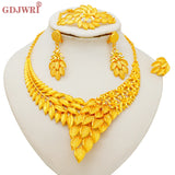 Dubai Gold Color Jewelry Set Wedding African Indian Ethiopian  Bridal Sets Nigerian Necklace Bracelet Earring Ring Jewellery