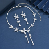 Women's fashionable butterfly tassel zircon necklace earring jewelry set, with a light luxury design and a high-end feel