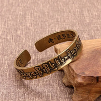 Vintage Buddhist Heart Sutra Cuff Bracelets Men's Six Character True Word Adjustable Bangles Religious Wish Talisman Jewelry