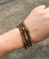 3pcs Leopard Acrylic Bamboo Women's Hand Bracelets Retro Stack Thin Tube Beaded Elastic Bracelet Bangle Couple Jewelry Gift