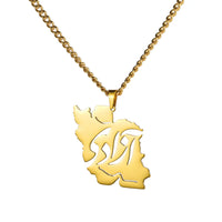 EUEAVAN Iran Map Pendant Necklace Stainless Steel Peace Dove Olive Branch Persian Calligraphy Necklaces Iranian Country Jewelry