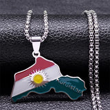 Kurdistan Region Map Necklace for Women Men Chains Stainless Steel Kurdish Flag Map Pendants Necklace Jewelry Collar N6212S01