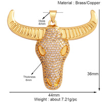 Animal Cow Ox Head Colourful Charm Pendant,18K Gold Plated Cubic Zirconia Necklace Bracelet for Jewelry Findings Supplies M62