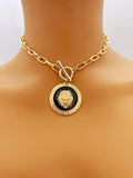 Exaggerated Lion Head Pendant Short Necklace, Zinc Alloy Jewelry choker necklace for women