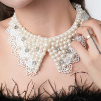 Pearl Beaded Lace Trim Collar Ribbons Women Necklace Wedding Jewelry for Clothes Dress  Beads Crystal Collar Wedding Jewelry