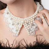 Pearl Beaded Lace Trim Collar Ribbons Women Necklace Wedding Jewelry for Clothes Dress  Beads Crystal Collar Wedding Jewelry