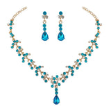 KMVEXO Crystal Bridal Wedding Jewelry Sets Women Gold Color Rhinestone Necklace Long Earrings Set Dress Accessories Bridesmaid