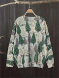 Plus Size Women's Christmas Tree Knit Crochet Cardigan Sweater Long Sleeve Autumn Cozy Colorful Jacket