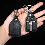 PU Leather Keychain Saint Christopher Charm Pendant Men Antique Bronze Plated Hook Keychain Car Keychain