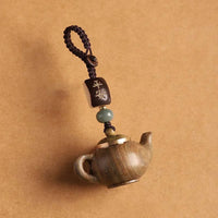 Statue Mini Little Teapot Keychain Waterproof Openable Carved Teapot Pendant Beads Ornament Green Sandalwood Phone Chain Friends
