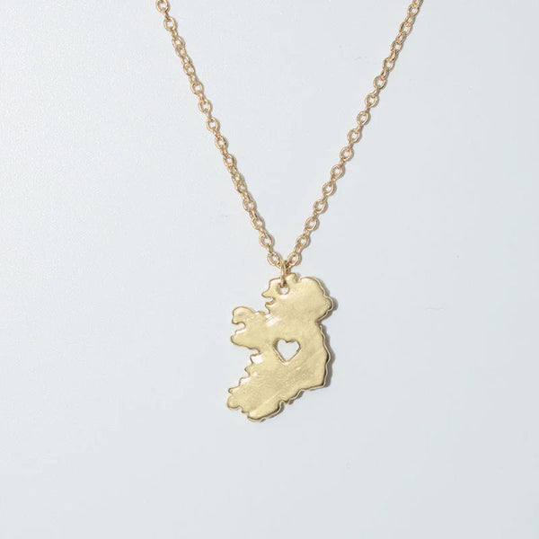 Irish National Heart Hollow Drawn Map Pendant Necklace
