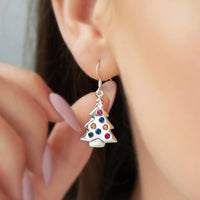 Huitan Christmas Tree Shaped Dangle Earrings with Colorful Cubic Zirconia Fancy Silver Color Ear Accessories for Women Jewelry