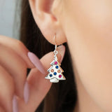Huitan Christmas Tree Shaped Dangle Earrings with Colorful Cubic Zirconia Fancy Silver Color Ear Accessories for Women Jewelry