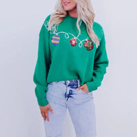 Xingqing Christmas Sweaters y2k Clothes Women Ball Ornament Pattern Round Neck Long Sleeve Pullover Knitted Tops Streetwear
