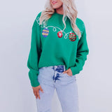 Xingqing Christmas Sweaters y2k Clothes Women Ball Ornament Pattern Round Neck Long Sleeve Pullover Knitted Tops Streetwear