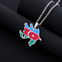 2024 new fashion stainless just Azerbaijan map with flag pendant necklace temperament everything collarbone chain birthday anniv