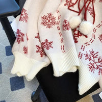 Christmas New Red Autumn and Winter Pullovers Snowflake Knitted Sweaters Thick Loose V-neck Hooded Sweet Long Sleeve Top Trendy