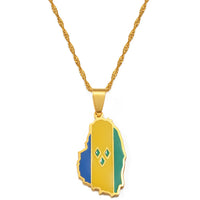 Anniyo Gold Color ST. Vincent Map Pendant Water Wave Chain Necklaces Saint Vincent Maps Lesser Antille Jewelry #098421