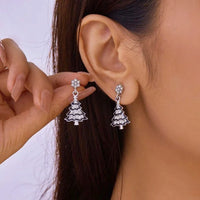 Fashion Christmas Tree Zircon Crystal Star Silver Color Earrings Stud Dangle Xmas Jewelry Women Party Gift