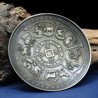 Dragon and Phoenix Bronze Incense Tray Twelve Zodiac Antique Thread Incense Holder Coil Incense Burner Indoor Sandalwood Stove