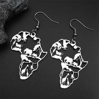 New fashion African map animal logo hollow stainless steel earrings pendant necklace set accessories temperament everything coll