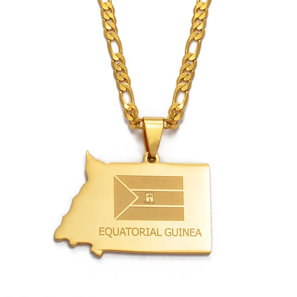 Anniyo EQUATORIAL GUINEA Map Necklace Gold Color Jewelry Guinea Ecuatorial Pendant Necklaces Jewellery Maps #003321