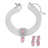 DIEZI ElegantFashion  Imitation Pearl Crystal Rhinestone Choker Necklace Stud Earrings Vintage Jewelry Sets Party Gift Jewelry