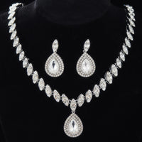 3PC Women's Fashion Luxury Water Drop Zircon Necklace Earrings Jewelry Set Wedding Banquet Party Holiday Gift