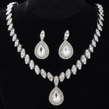 3PC Women's Fashion Luxury Water Drop Zircon Necklace Earrings Jewelry Set Wedding Banquet Party Holiday Gift