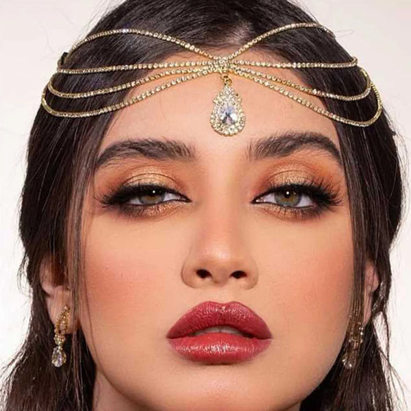 2024 Trend Bohemian Style Fashion Droplets Shine Rhinestone Headwear Wedding Bride Hair Chain And Ornamental Chain