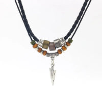 Stacked Artificial Leather Rope Beaded Necklace Men Vintage Layered Tribal Arrow Pendant Necklace For Men Jewelry Collar Hombre