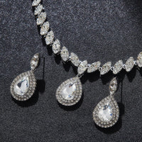 3PC Women's Fashion Luxury Water Drop Zircon Necklace Earrings Jewelry Set Wedding Banquet Party Holiday Gift