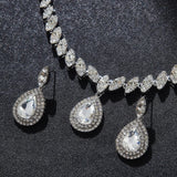 3PC Women's Fashion Luxury Water Drop Zircon Necklace Earrings Jewelry Set Wedding Banquet Party Holiday Gift