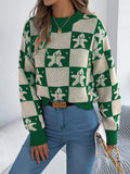 VigoCasey 2025 Autumn Winter Christmas Knitted Sweater Women Casual Plaid Print Pullover Lady Lantern Long Sleeve Loose Jumper